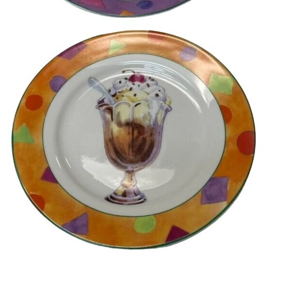 Set Of 4 American Atelier Porcelain Dessert Plates - Ice Cream Sundae Float Cone - Picture 5 of 9